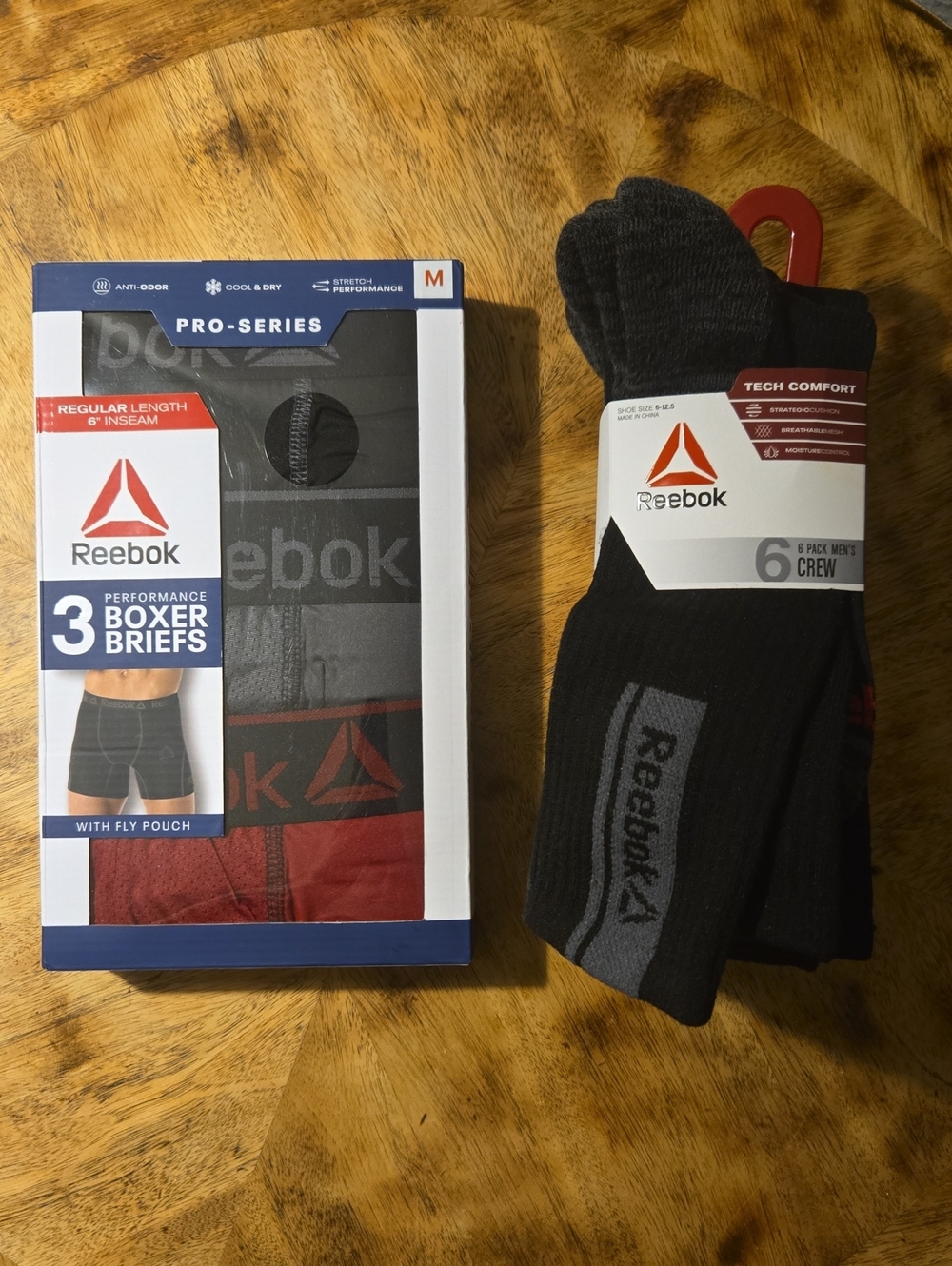 Men's Reebok Boxer Briefs (Medium) And Crew Socks Bundle (6-12.5)
